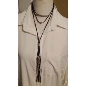 Chico's Three Layer Suede Tassel Necklace